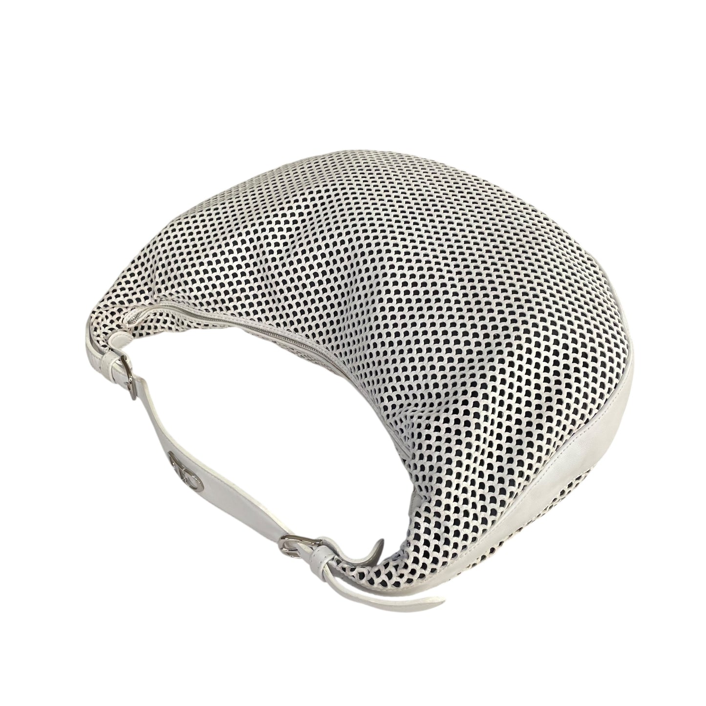 Christian Dior Y2K Perforated White Leather CD Logo Medium Hobo Bag