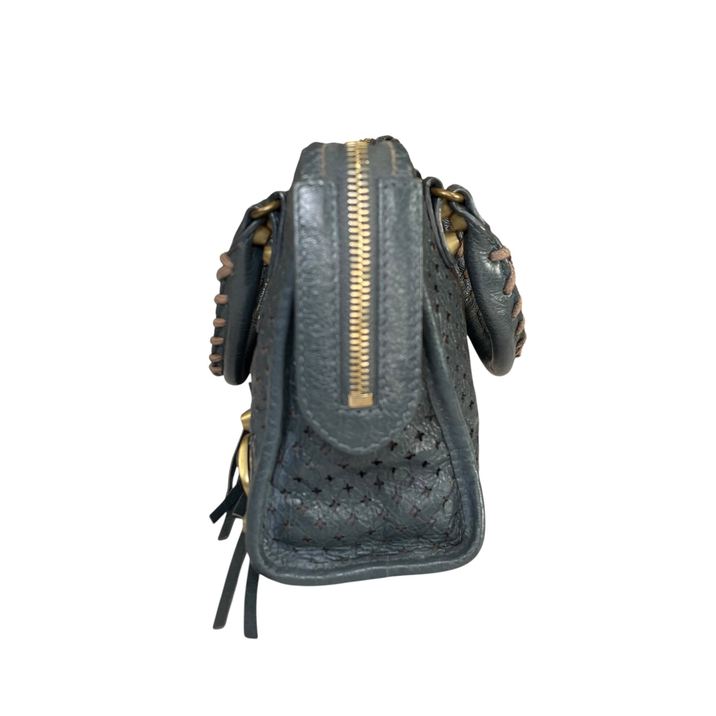 Balenciaga Motorcross Mini City Leather Perforated Anthracite Grey Bag