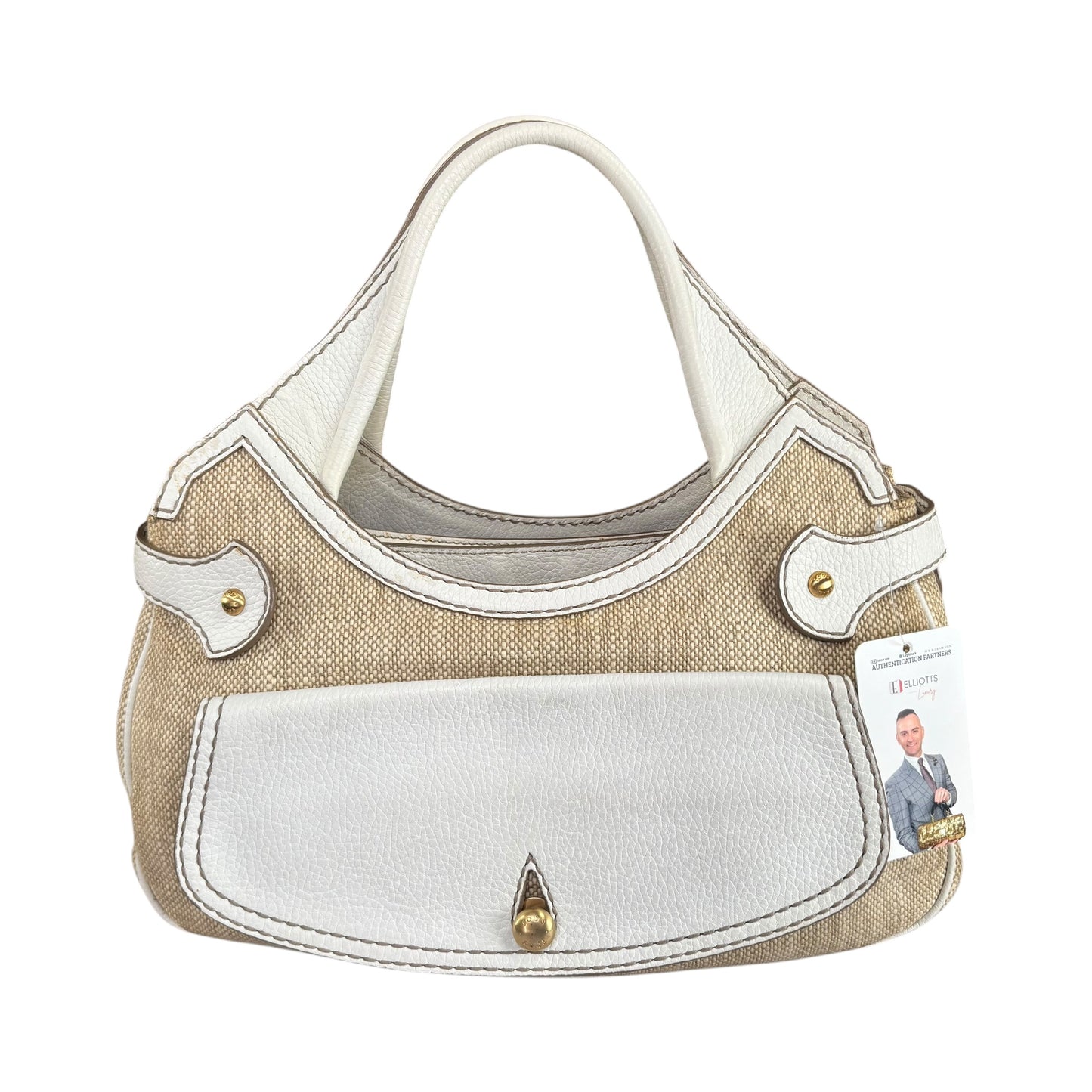 Tod’s Decoupage Canvas Chalk & Tan Leather Shoulder Purse