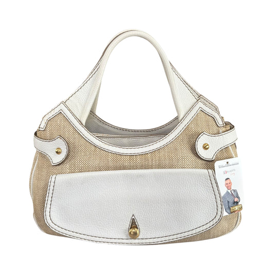 Tod’s Decoupage Canvas Chalk & Tan Leather Shoulder Purse