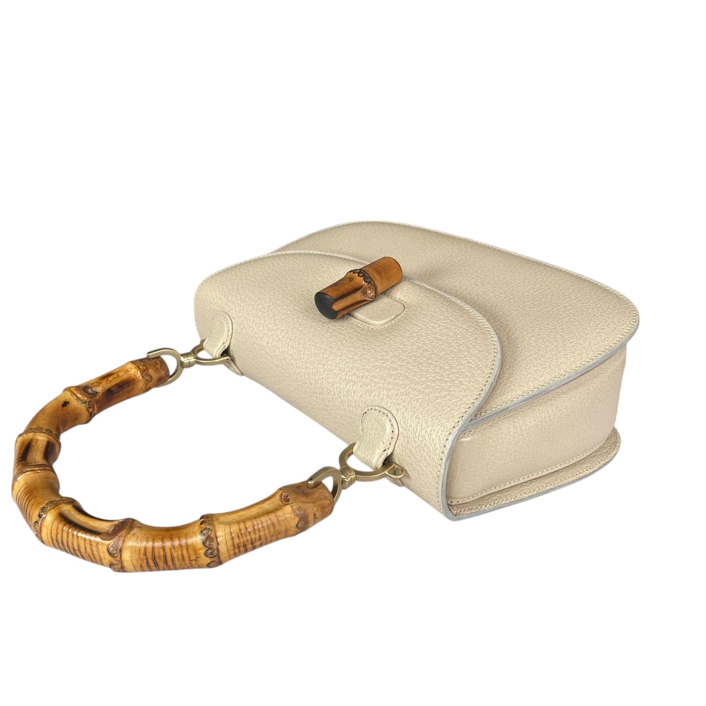 Gucci 1947 Bamboo Bone White Bamboo Turn-Lock Top Handle Flap Purse