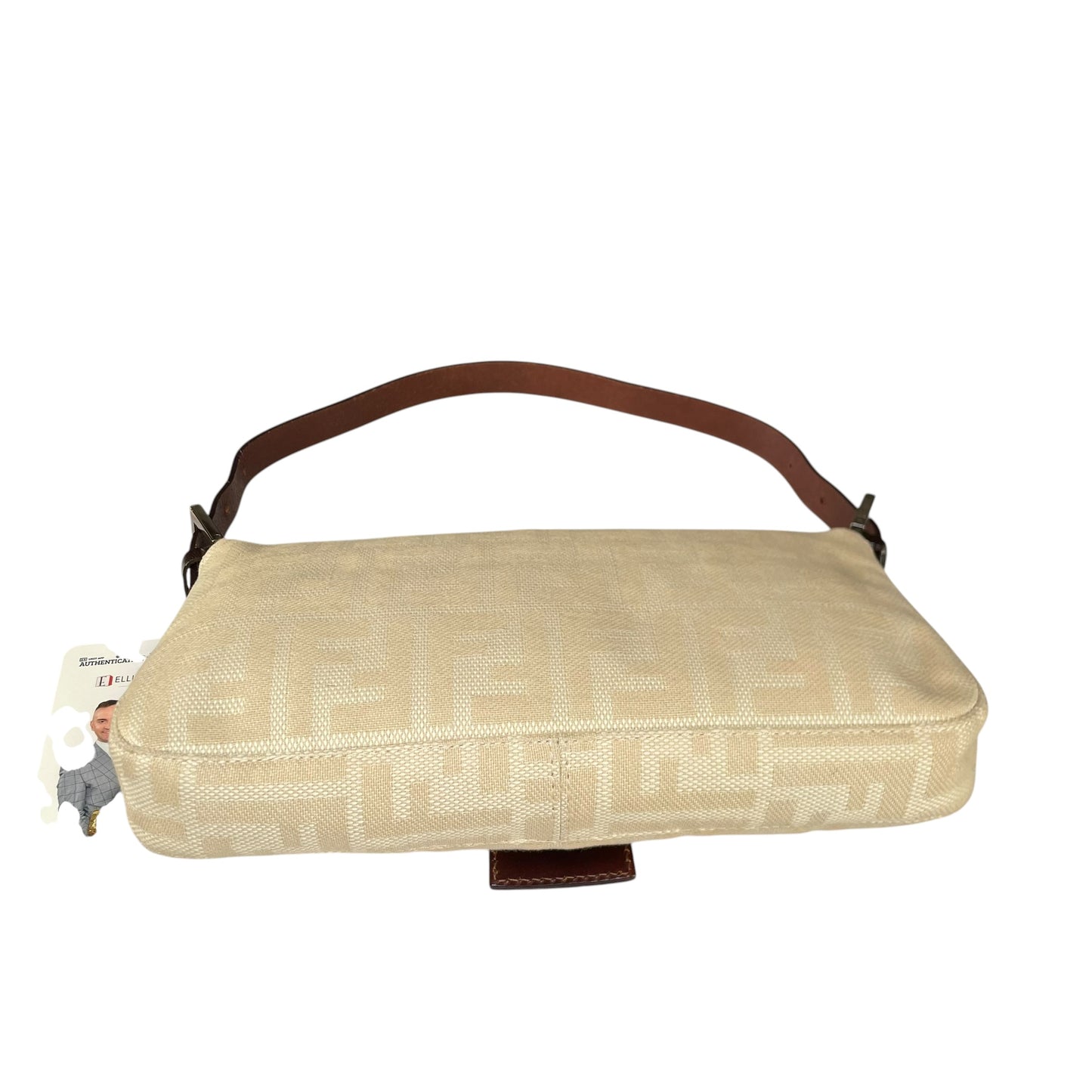 Fendi Baguette Y2K Zucca Monogram Cream Brown Fabric Leather Shoulder Purse