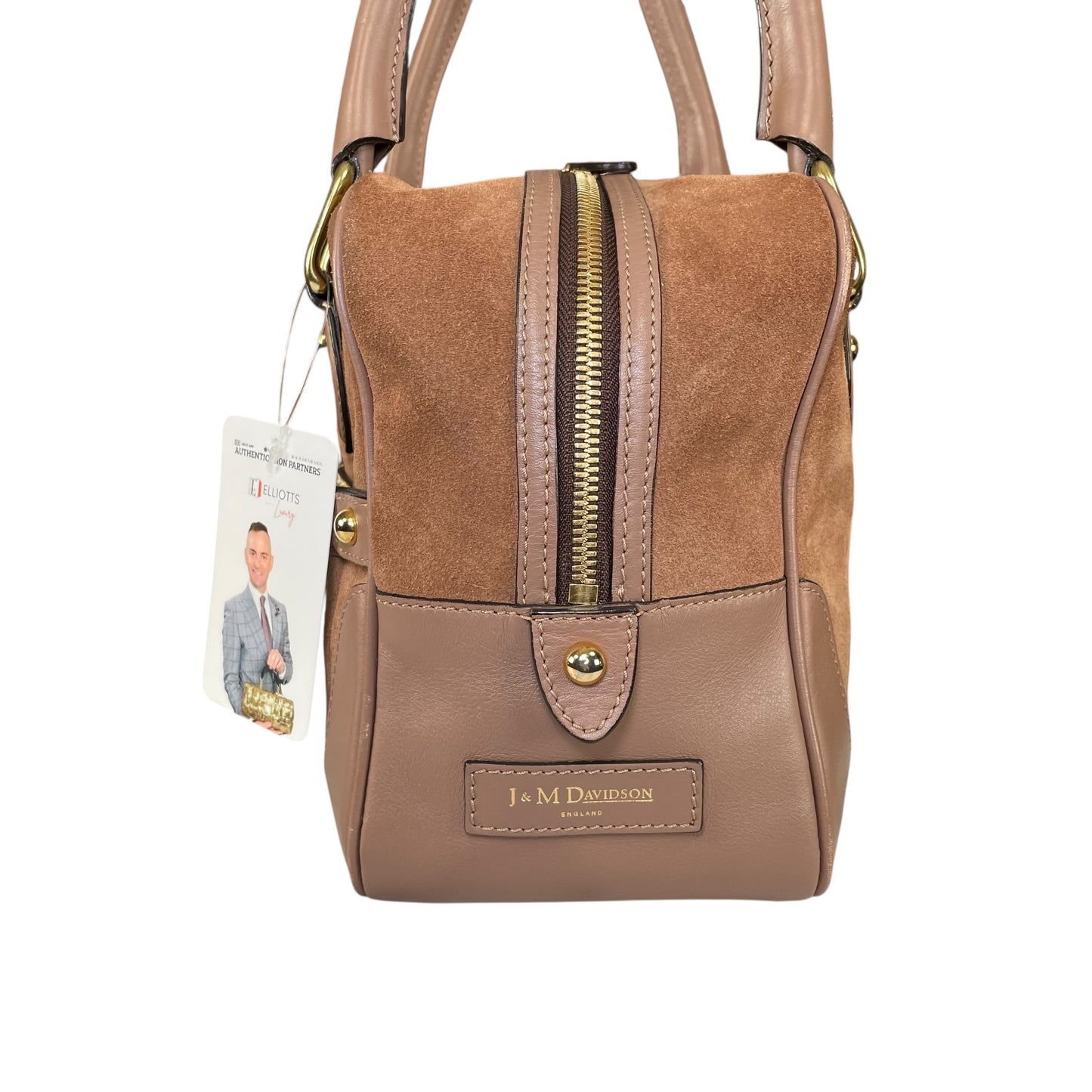 J&M Davidson Mia Equestrian Satchel Suede Leather Brown Lock Key Boston Bag