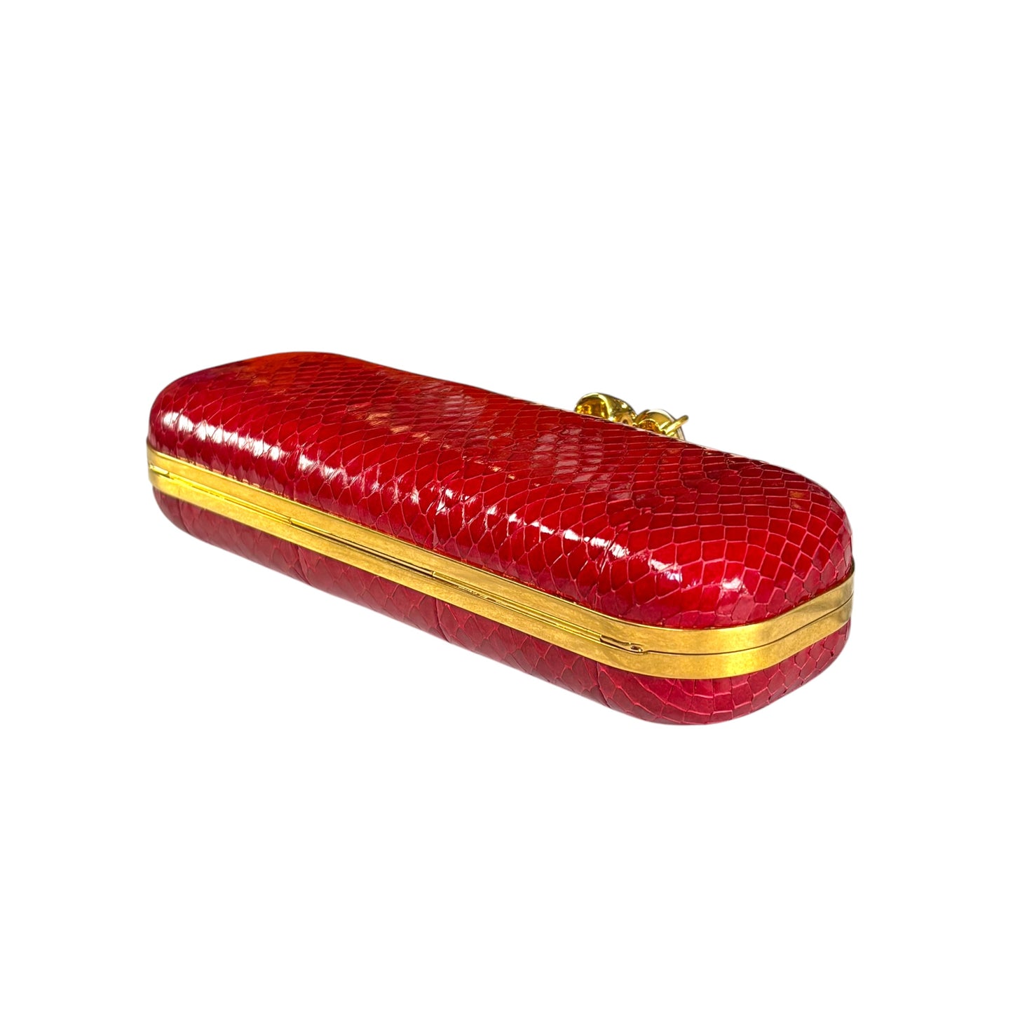 Alexander McQueen Ruby Red Embossed Leather Knuckle Clutch – Gold Rhinestone Skull Hardware
