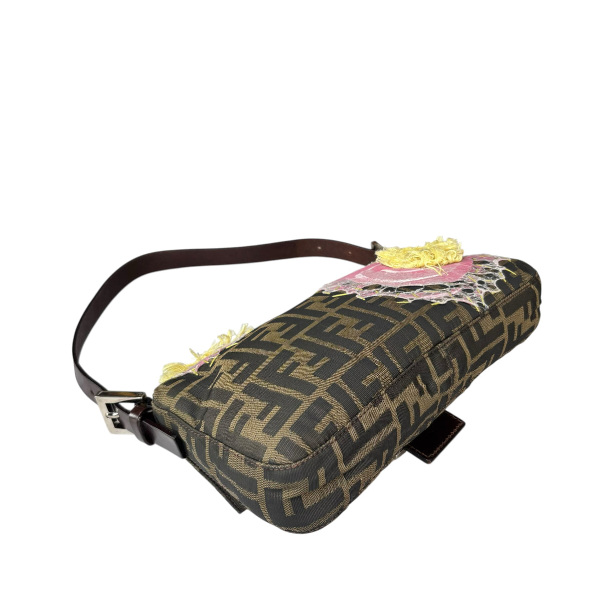 Fendi Y2K Baguette Classic Zucca Floral 3D Appliqué Purse
