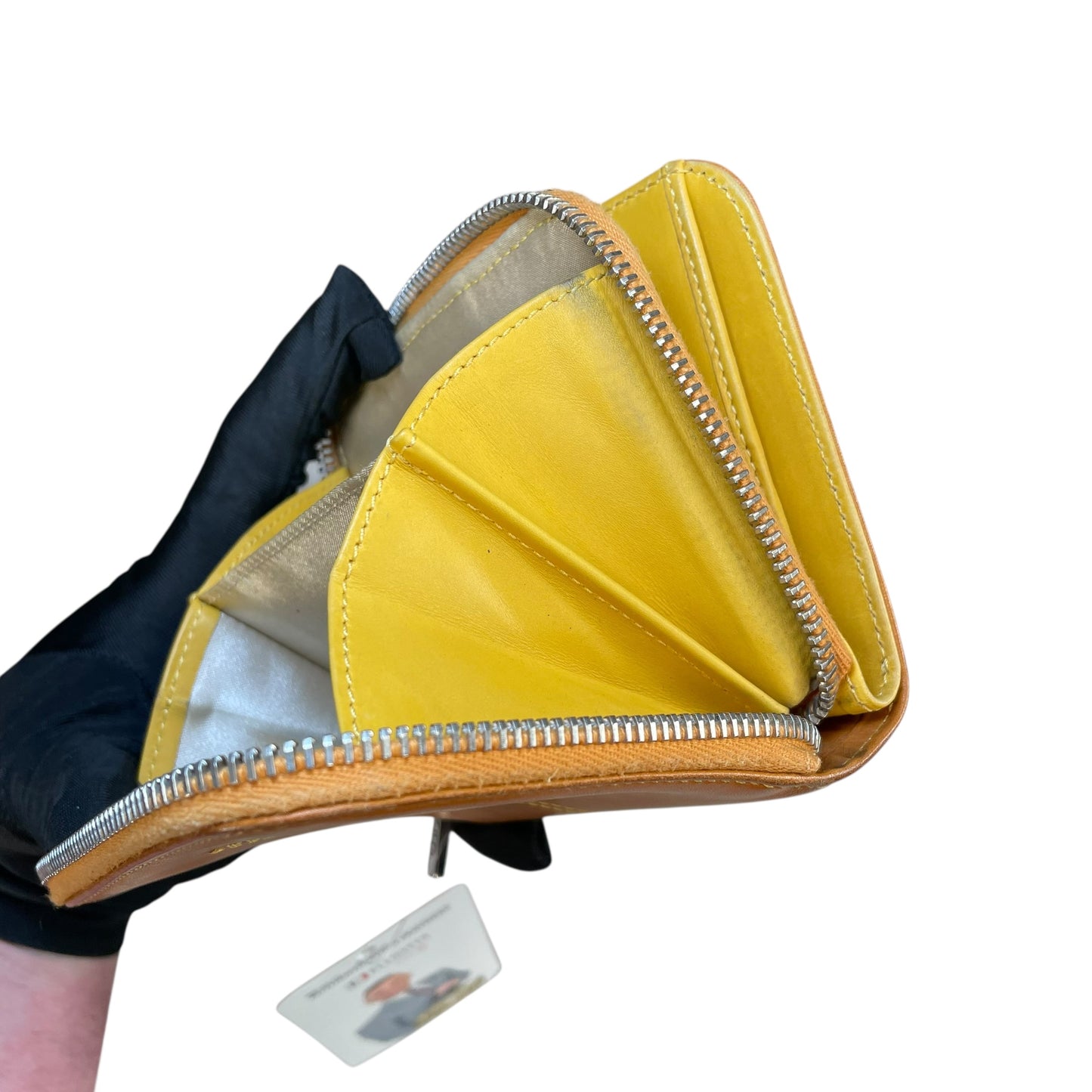 TOD’s Italian Leather Brown / Yellow SHW Snap Tab Zip Around Compact Wallet