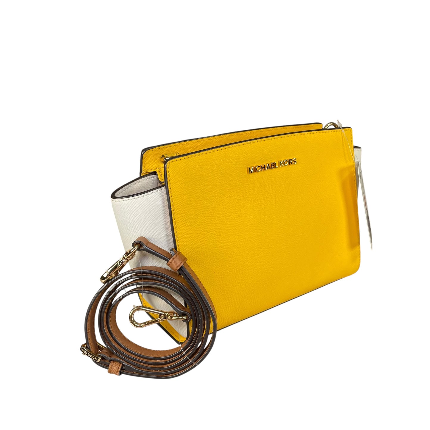 Michael Kors Selma Small Saffiano Leather Yellow White Satchel Crossbody