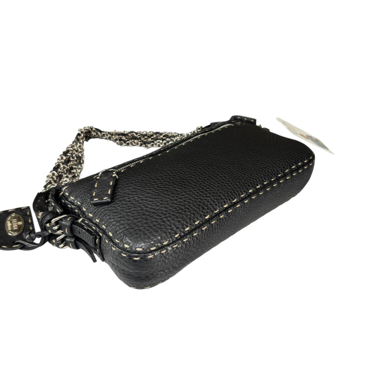 Fendi Selleria Baguette Black Leather Sterling Mesh Chain Purse