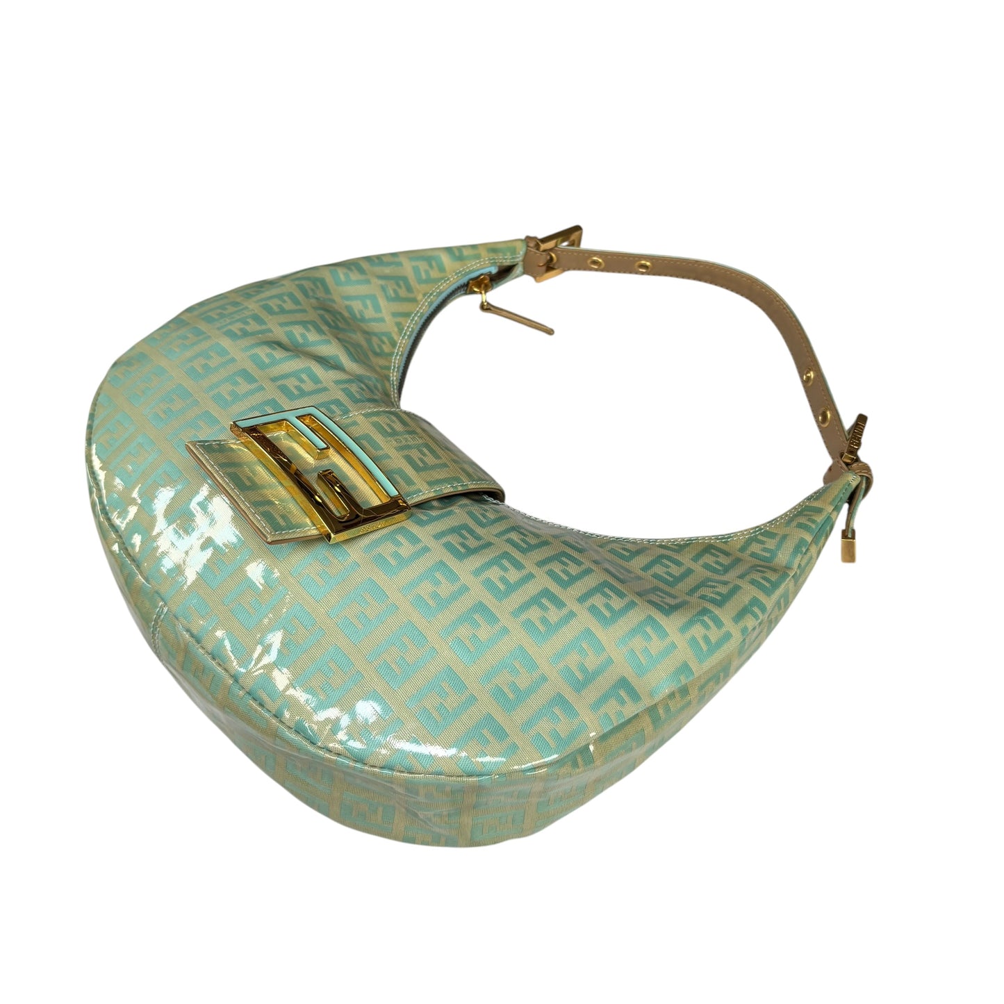 Fendi Y2K Baguette Crescent Mint Green Zucchino Coated Canvas Leather Purse