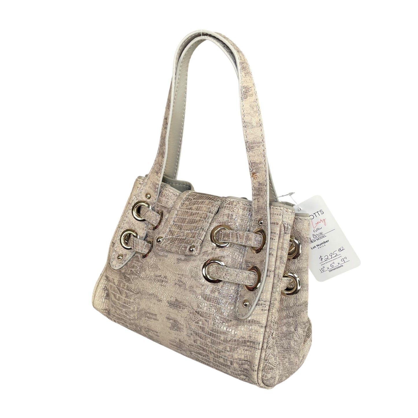 Jimmy Choo Ramona Lizard Embossed Leather Bag Creme / Gold HW Shoulder Purse