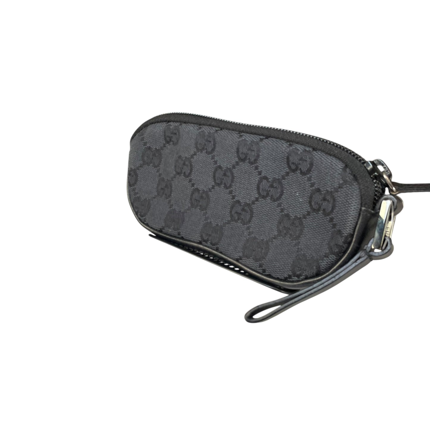 Gucci GG Black Canvas Leather Coin Card Wristlet Slim Zip Pouch
