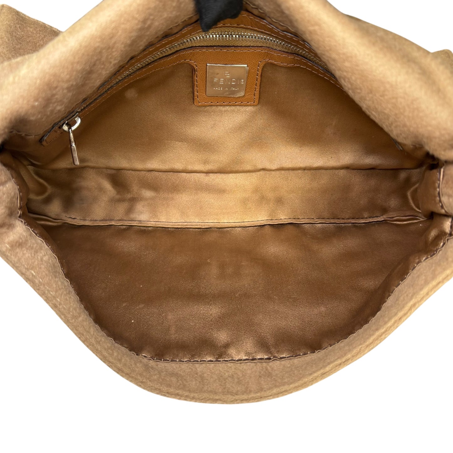 Fendi Y2K Cashmere Brown Pony Floral Beaded Baguette