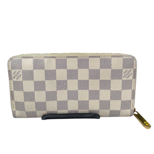 Louis Vuitton Azur Damier Long Coated Canvas White Gold Zip Around Bi-Fold Wallet
