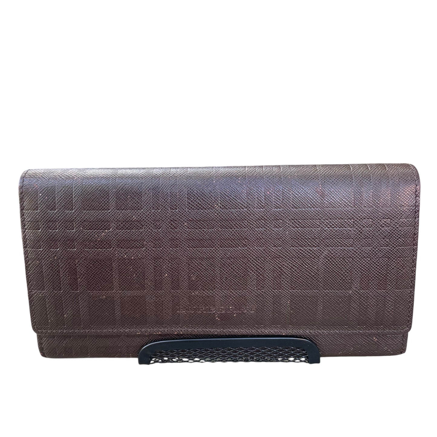 Burberry Brown Nova Check Embossed Saffiano Leather Bi-Fold Zip Wallet