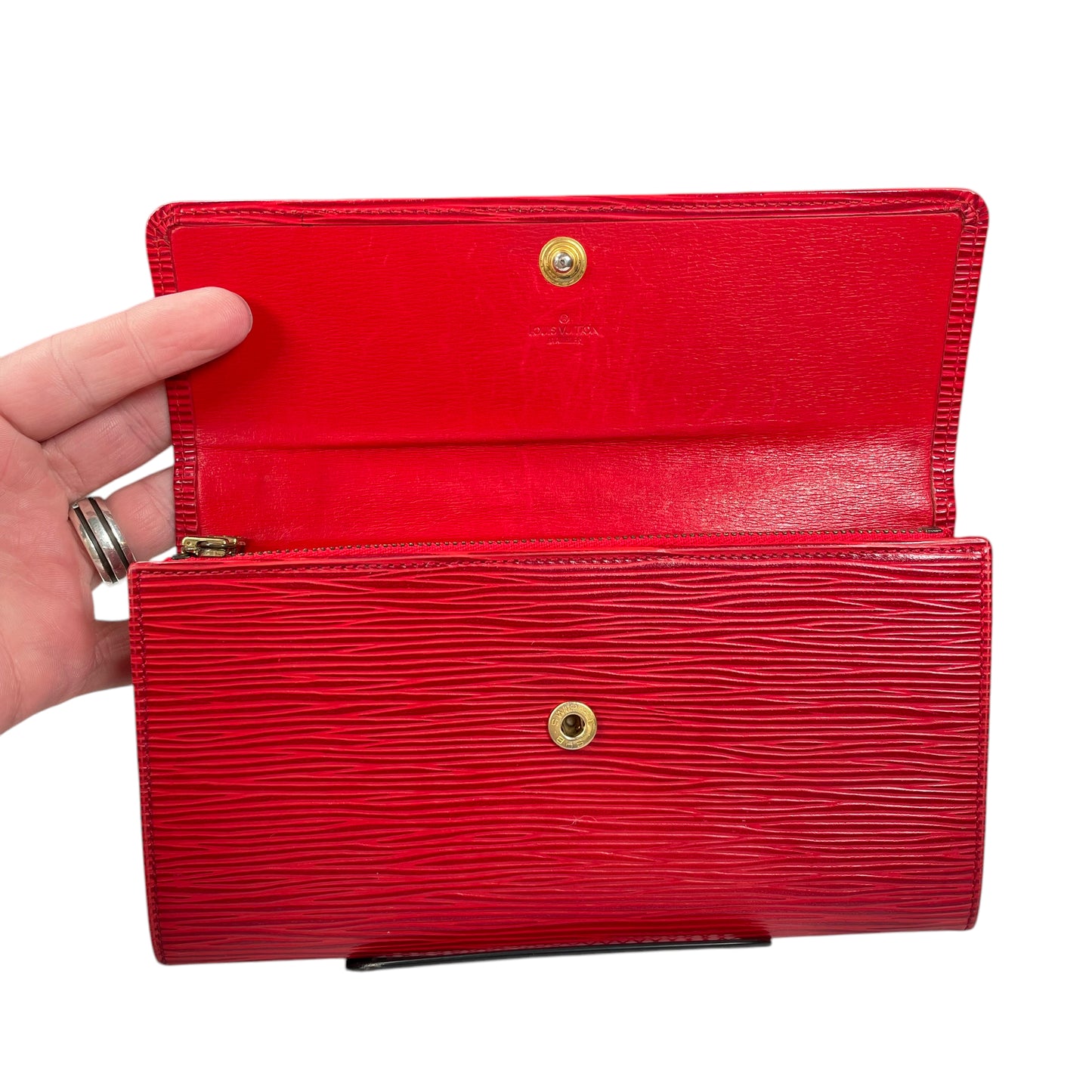 Louis Vuitton Epi Woodgrain Leather Red International Snap Zip Coin Long Wallet