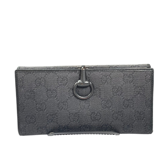 GG Black Horsebit Leather Matte Hardware Jacquard Long Clip Lock International Wallet