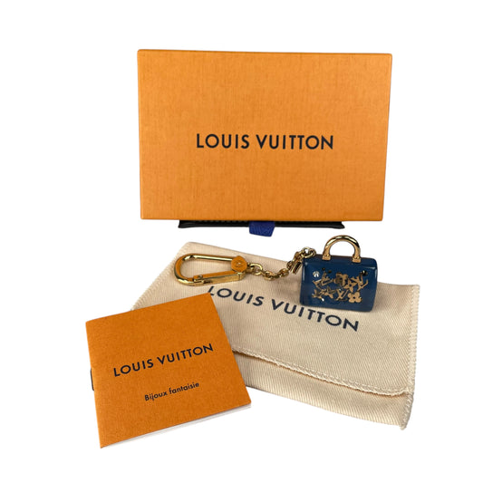 Louis Vuitton Speedy Blue Acrylic Mini Floral Bag Charm Key Holder w/ Box