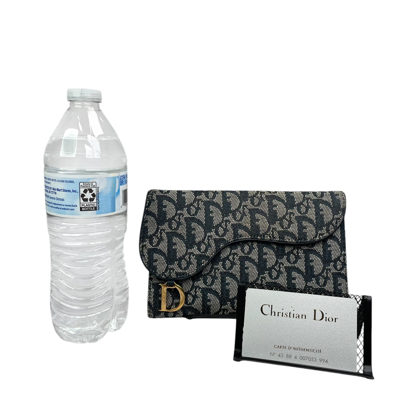 Christian Dior Blue Saddle Bag Large Oblique Trotter Canvas Leather Tri-Fold Wallet