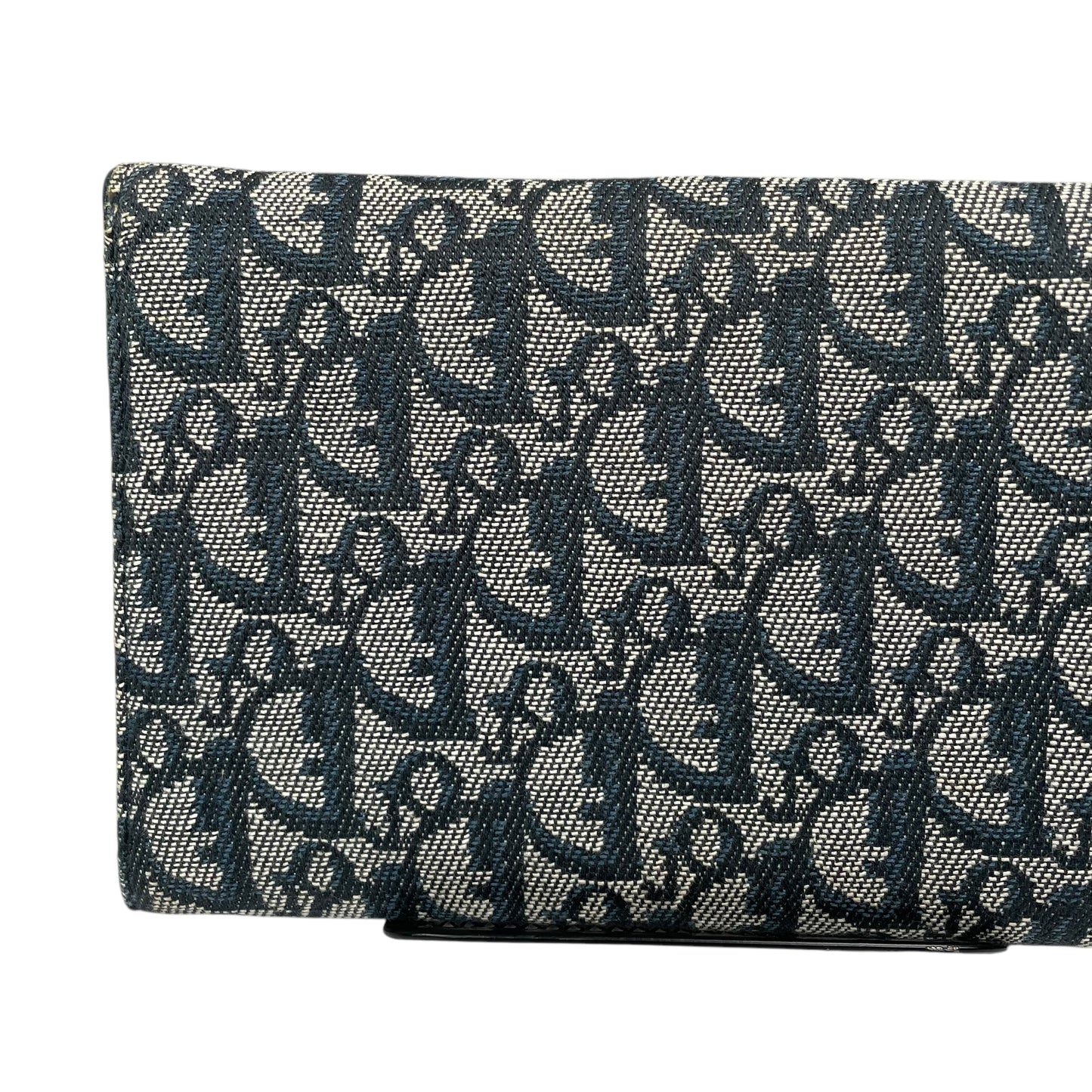 Christian Dior Blue Saddle Bag Large Oblique Trotter Canvas Leather Tri-Fold Wallet