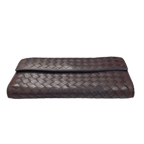 Bottega Veneta Brown Coco Woven Long Wallet Zippy Center Cash & Coin Purse