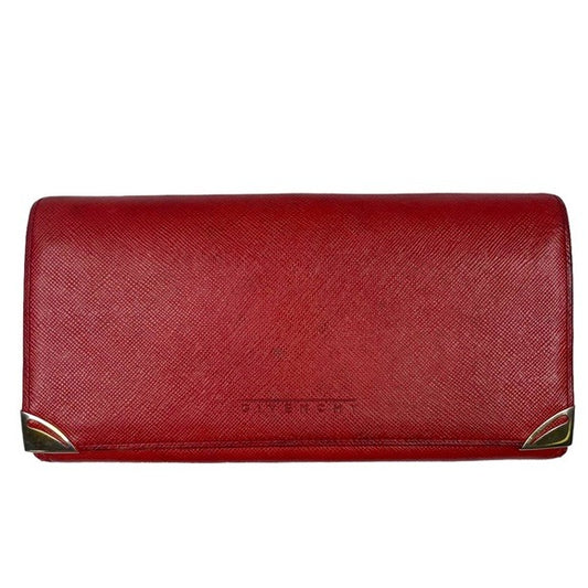Givenchy Taiga Leather Paprika Red Long Metal Corner Flap Kiss Lock Wallet