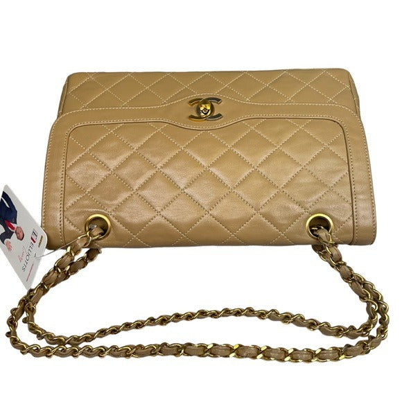 Chanel CC Beige Limited Double Two-Tone Flap Quilted Lambskin Shoulder Purse Bag