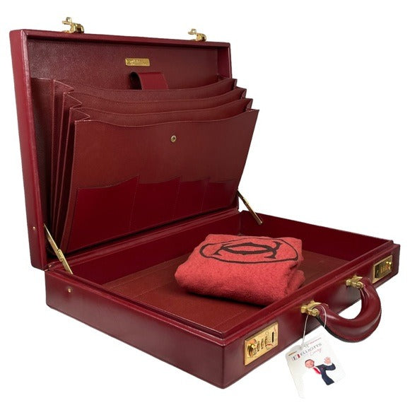 Cartier Must Da Attache Bordeaux Leather Dual Combo Lock Multi Laptop Briefcase