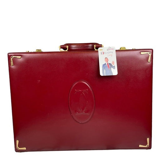 Cartier Must Da Attache Bordeaux Leather Dual Combo Lock Multi Laptop Briefcase