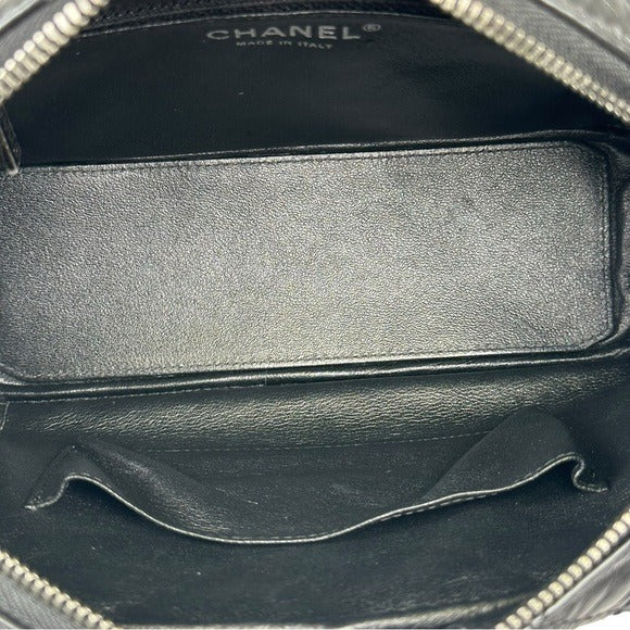 Chanel CC Aged Calf Skin Quilted Stitch Gun Metal Gray Camera Punk Rocker Bag