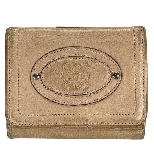 Loewe Leather Creme Compact Tri-Fold Kiss-Lock Wallet card Organizer