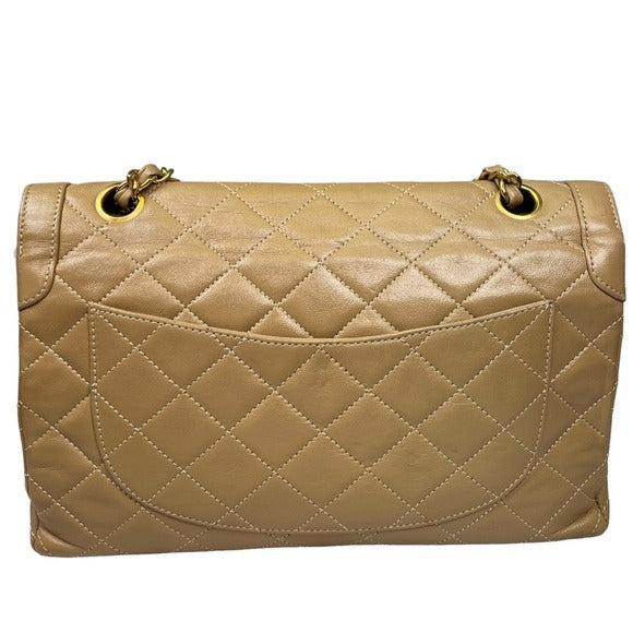 Chanel CC Beige Limited Double Two-Tone Flap Quilted Lambskin Shoulder Purse Bag