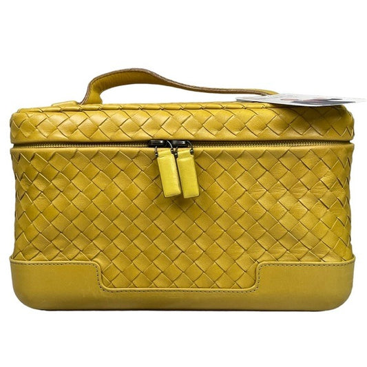 Bottega Veneta Woven Lime Cosmetic Travel Top Handle Mirrored Leather Trunk Bag