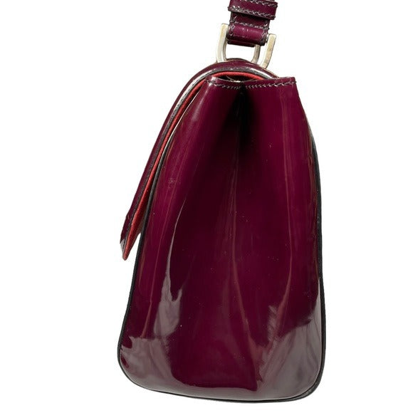 Fendi Silvana Purple Patent Leather Flap Crossbody Bag + Strap Handle Purse