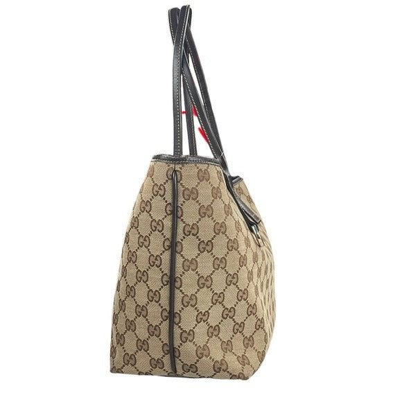 Gucci GG Canvas Brown Leather Britt Medium Tote Bag Purse Gold Plated Hardware