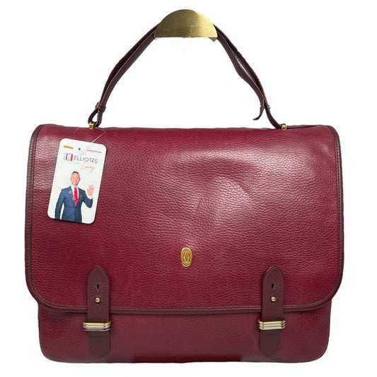 Cartier Burgundy Leather Gold Satchel Laptop Flap Briefcase Dual Closure Bag