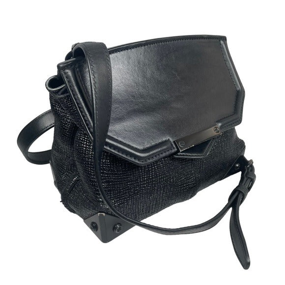 Alexander Wang Double Black Created Lizard Ghosted Hardware Mini Flap Croaabody