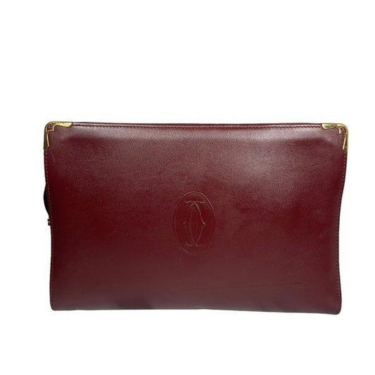 Cartier Burgundy Gold Corners Leather Zippy Clutch