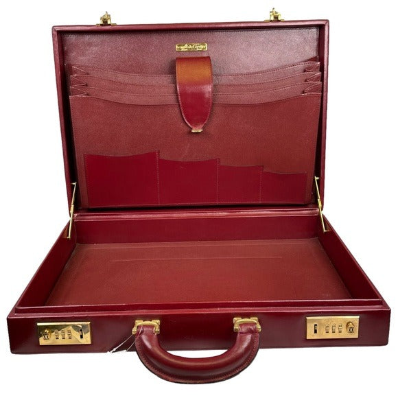 Cartier Must Da Attache Bordeaux Leather Dual Combo Lock Multi Laptop Briefcase