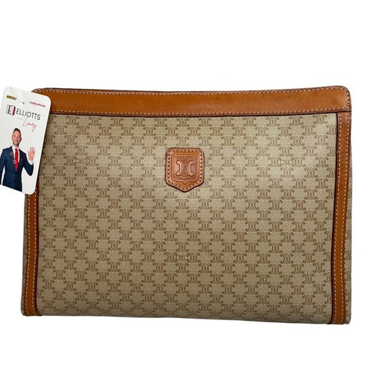 Celine Honeycomb PVC Leather Zippy Clutch Pouch Shoulder Purse Bag Travel Bag