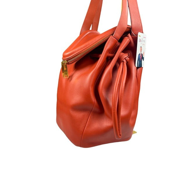 Bottega Vegan Pumkpin Spice Orange Large Hobo Beek Style Bag Dual Zip Front Bag Purse