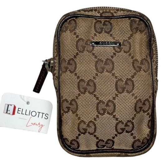 Gucci GG Canvas Leather Brown Zippy Mini Pouch Case Card Coin Travel
