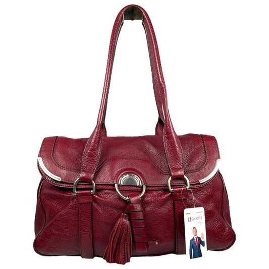 Celine Leather Merlot Large Flap Brush Steel Tassel Maroon Satchel Purse Bag