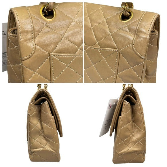 Chanel CC Beige Limited Double Two-Tone Flap Quilted Lambskin Shoulder Purse Bag