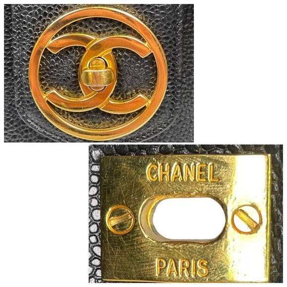 Chanel CC Black Caviar Leather 24K Plated Cosmetic Travel Two-Way Mirrored Trunk